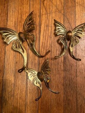 Vintage Brass Butterfly Wall Hanging Set